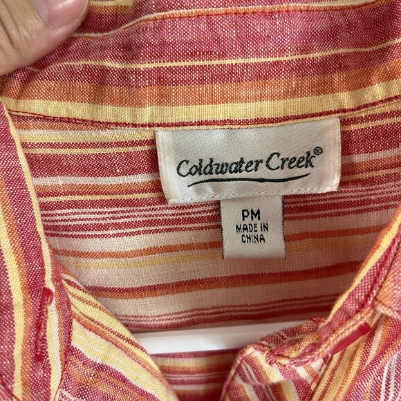 Coldwater Creek Linen Shirt Womens PM Pink Roll-Tab Boho Relaxed Casual Coastal - Picture 8 of 9
